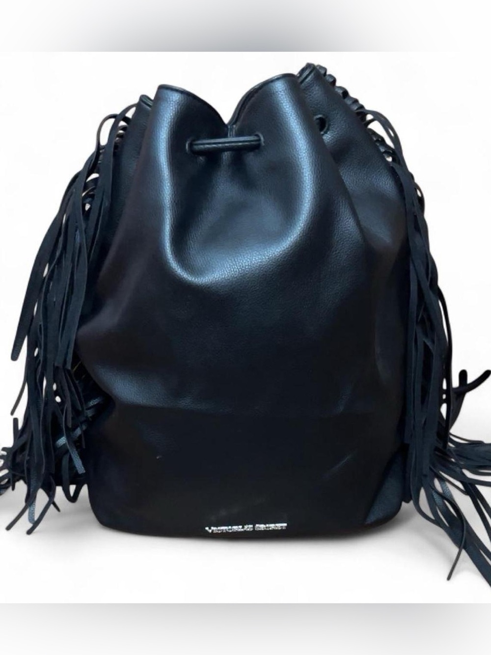 Victoria’s Secret Black Fringe Bucket Bag Boho Purse